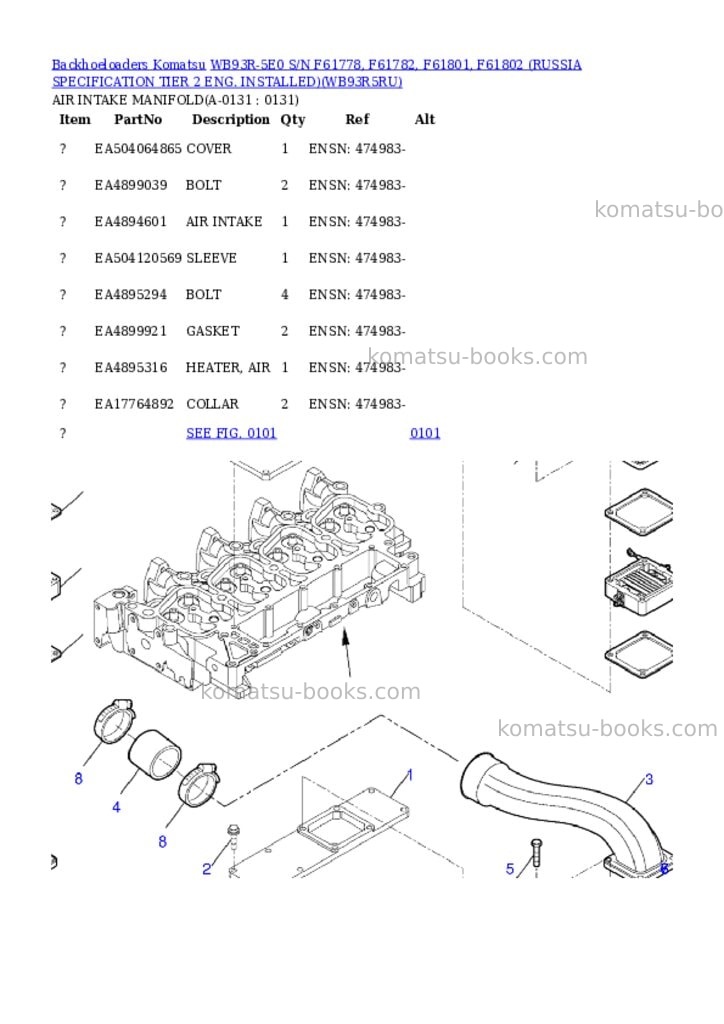 Komatsu WB93R-5E0 S/N F61778, F61782, F61801, F61802 (RUSSIA SPECIFICATION TIER 2 ENG. INSTALLED) Parts catalog cover Page 4 Komatsu WB93R-5E0 S/N F61778, F61782, F61801, F61802 (RUSSIA SPECIFICATION TIER 2 ENG. INSTALLED) Parts catalog cover Page 4