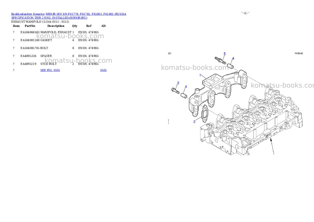 Komatsu WB93R-5E0 S/N F61778, F61782, F61801, F61802 (RUSSIA SPECIFICATION TIER 2 ENG. INSTALLED) Parts catalog cover Page 5 Komatsu WB93R-5E0 S/N F61778, F61782, F61801, F61802 (RUSSIA SPECIFICATION TIER 2 ENG. INSTALLED) Parts catalog cover Page 5
