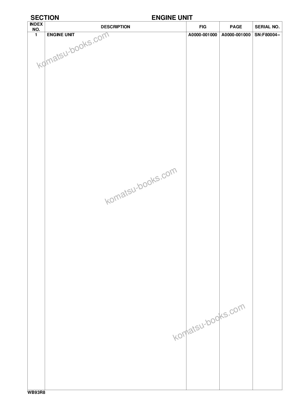 Komatsu WB93R-8 S/N F80004- UP Parts catalog cover Page 2