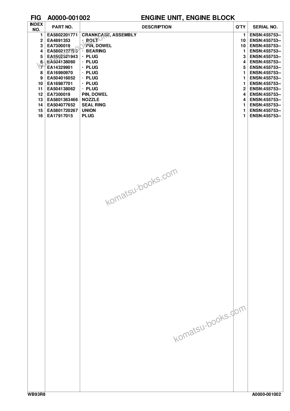 Komatsu WB93R-8 S/N F80004- UP Parts catalog cover Page 7