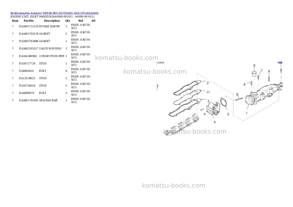 Komatsu WB93R-8E0 S/N F85001 AND UP Parts catalog cover Page 10