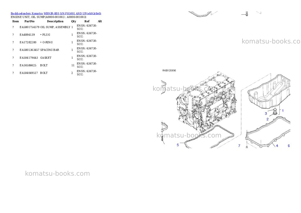 Komatsu WB93R-8E0 S/N F85001 AND UP Parts catalog cover Page 2