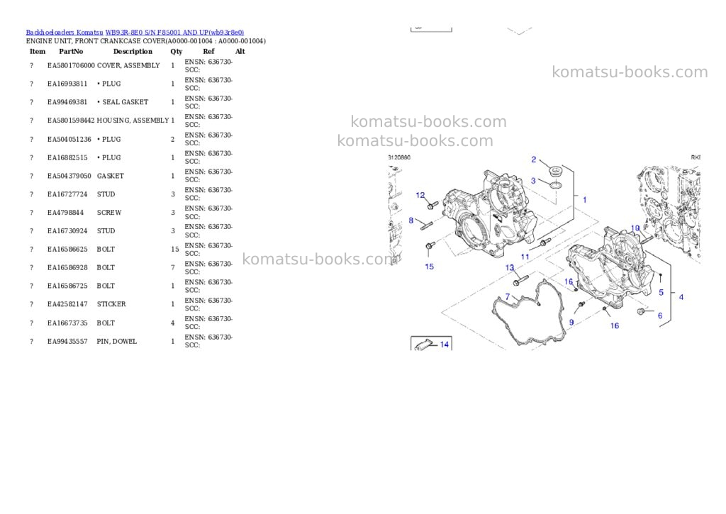 Komatsu WB93R-8E0 S/N F85001 AND UP Parts catalog cover Page 3