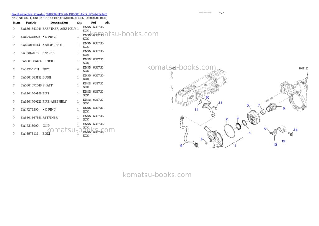 Komatsu WB93R-8E0 S/N F85001 AND UP Parts catalog cover Page 5