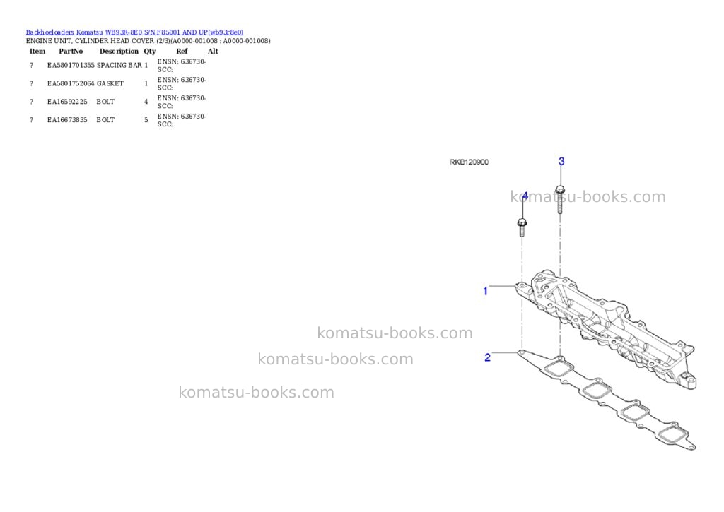 Komatsu WB93R-8E0 S/N F85001 AND UP Parts catalog cover Page 7