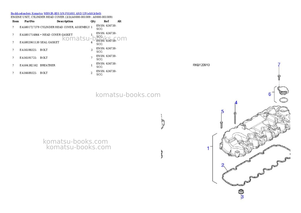 Komatsu WB93R-8E0 S/N F85001 AND UP Parts catalog cover Page 8