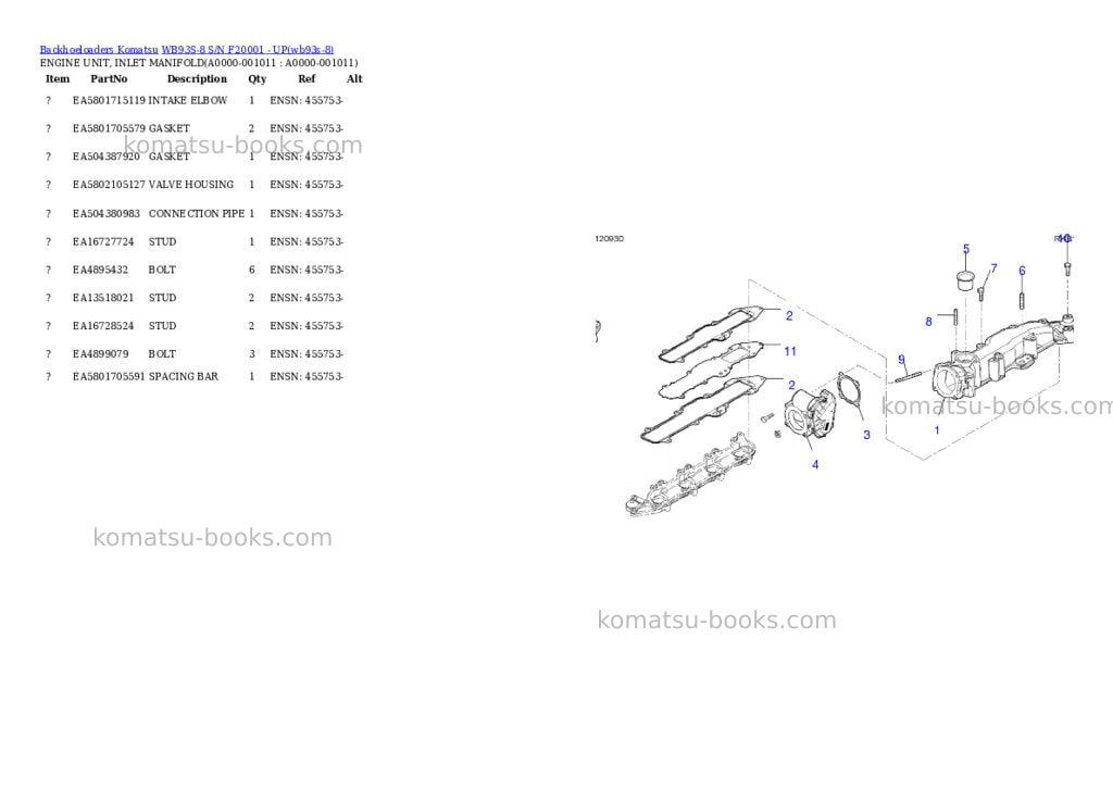 Komatsu WB93S-8 S/N F20001 - UP Parts catalog cover Page 10 Komatsu WB93S-8 S/N F20001 - UP Parts catalog cover Page 10