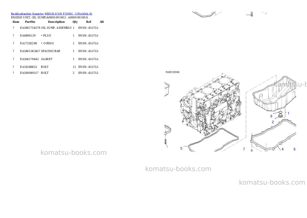 Komatsu WB93S-8 S/N F20001 - UP Parts catalog cover Page 2 Komatsu WB93S-8 S/N F20001 - UP Parts catalog cover Page 2