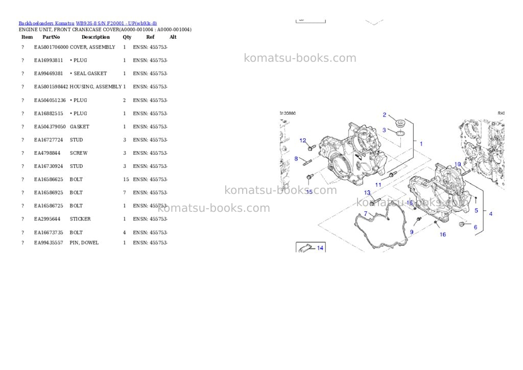 Komatsu WB93S-8 S/N F20001 - UP Parts catalog cover Page 3 Komatsu WB93S-8 S/N F20001 - UP Parts catalog cover Page 3