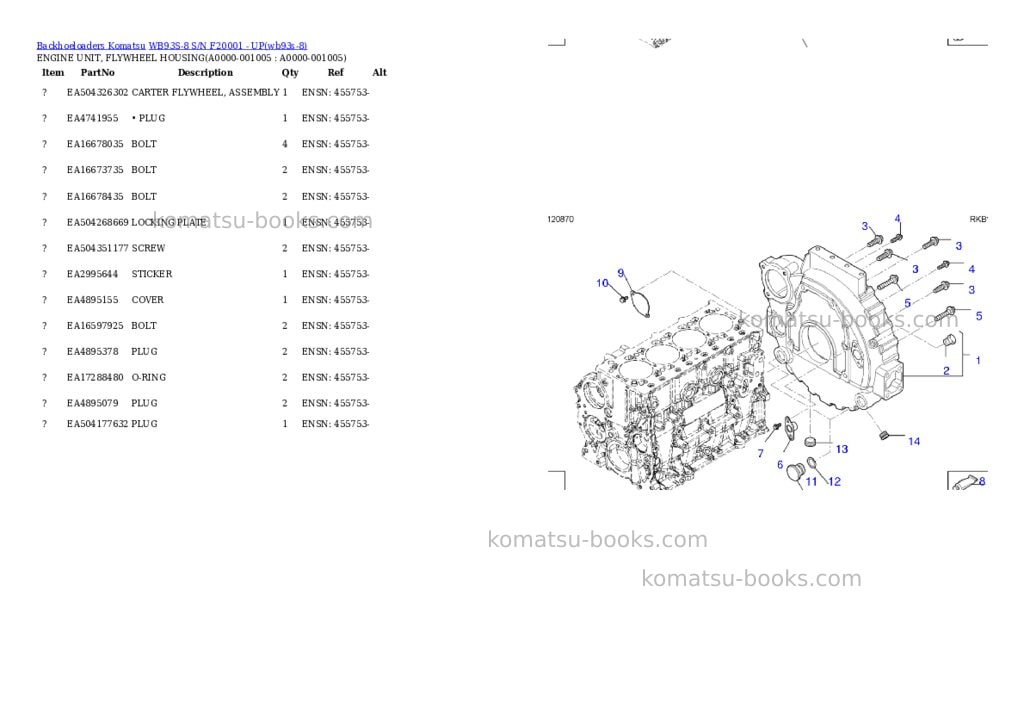 Komatsu WB93S-8 S/N F20001 - UP Parts catalog cover Page 4 Komatsu WB93S-8 S/N F20001 - UP Parts catalog cover Page 4