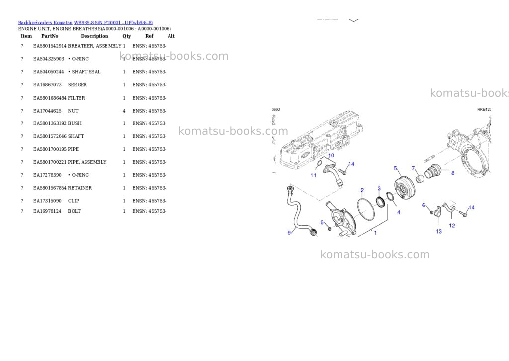 Komatsu WB93S-8 S/N F20001 - UP Parts catalog cover Page 5 Komatsu WB93S-8 S/N F20001 - UP Parts catalog cover Page 5