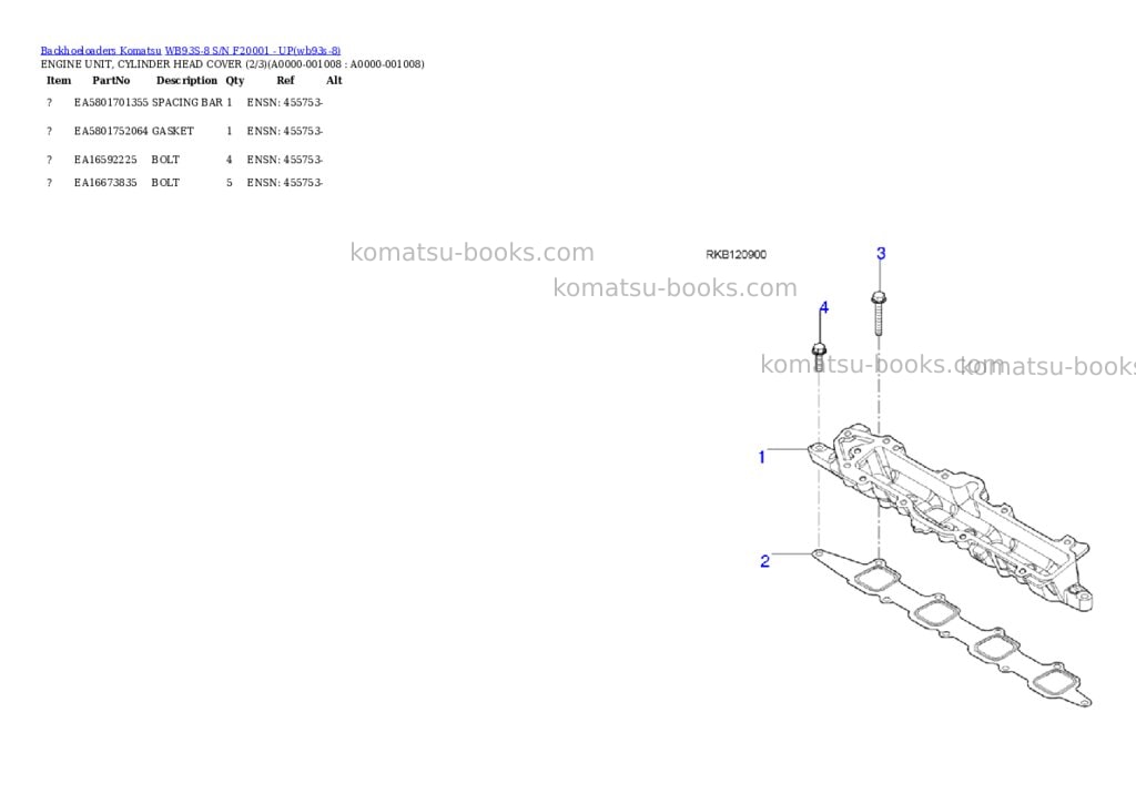 Komatsu WB93S-8 S/N F20001 - UP Parts catalog cover Page 7 Komatsu WB93S-8 S/N F20001 - UP Parts catalog cover Page 7