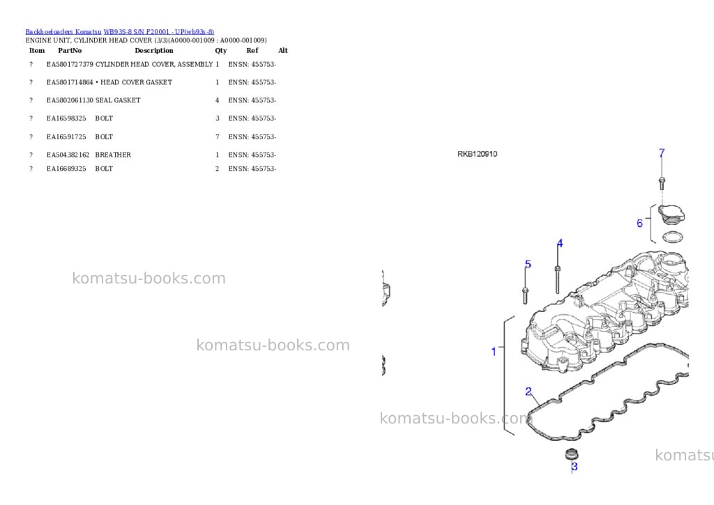 Komatsu WB93S-8 S/N F20001 - UP Parts catalog cover Page 8 Komatsu WB93S-8 S/N F20001 - UP Parts catalog cover Page 8