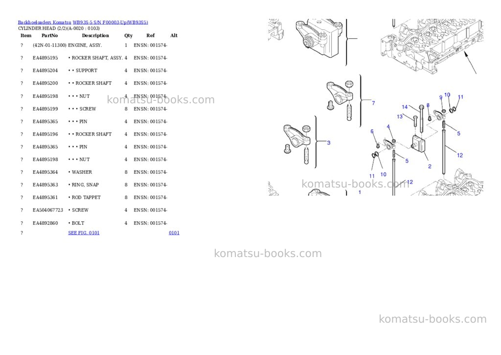 Komatsu wb93s-5 s/n f50003-up Parts catalog cover Komatsu wb93s-5 s/n f50003-up Parts catalog cover