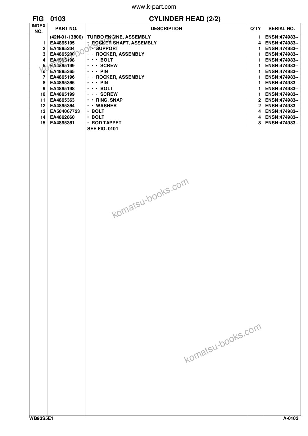 Komatsu wb93s-5e0 s/n f20466- up Каталог запчастей обложка Страница 6