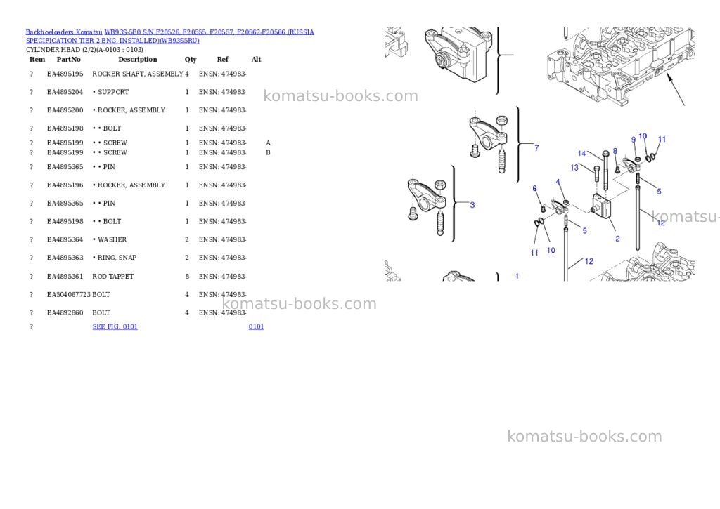 Komatsu wb93s-5e0 s/n f20526- up russia tier 2 eng. installed Parts catalog cover Komatsu wb93s-5e0 s/n f20526- up russia tier 2 eng. installed Parts catalog cover