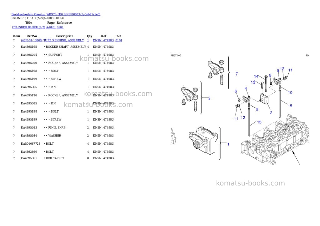Komatsu WB97R-5E0 S/N F80003-Up Parts catalog cover