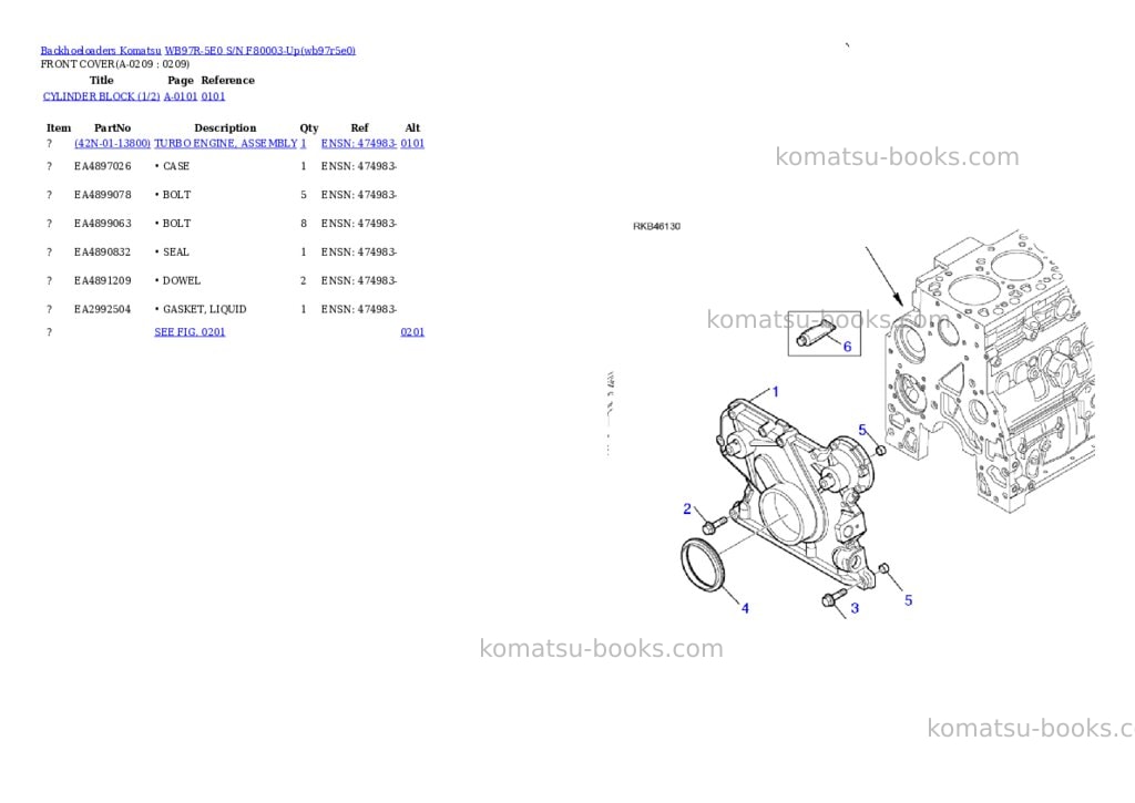 Komatsu WB97R-5E0 S/N F80003-Up Parts catalog cover Page 10