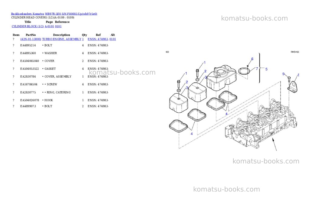 Komatsu WB97R-5E0 S/N F80003-Up Parts catalog cover Page 2