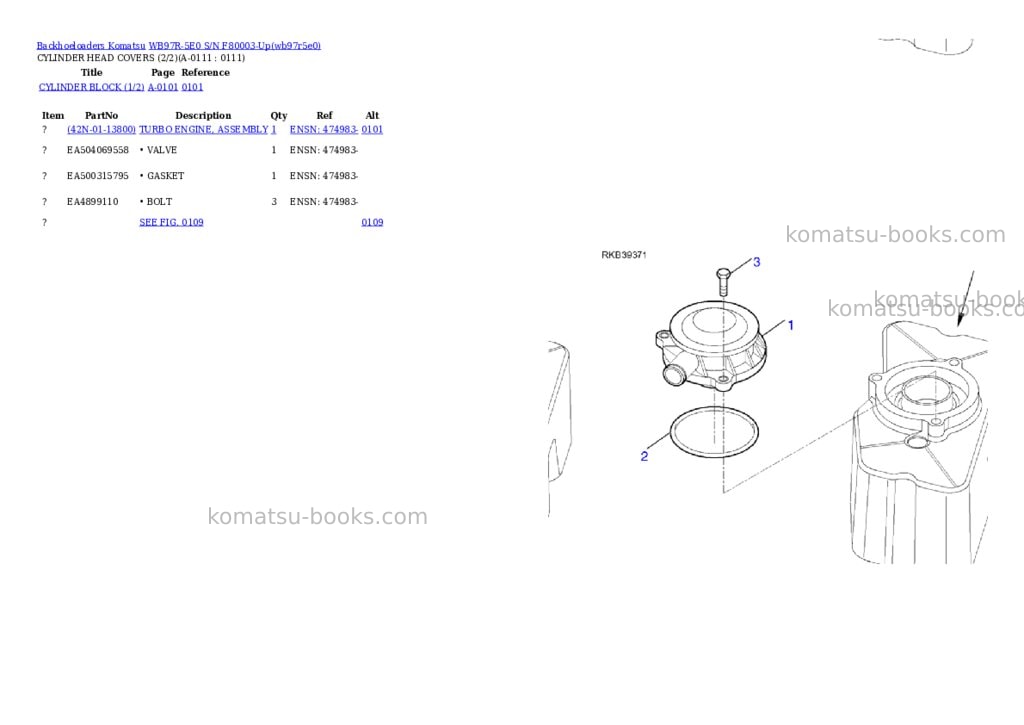 Komatsu WB97R-5E0 S/N F80003-Up Parts catalog cover Page 3