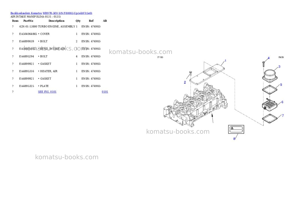 Komatsu WB97R-5E0 S/N F80003-Up Parts catalog cover Page 4