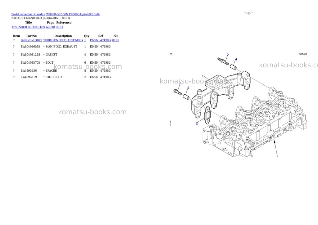Komatsu WB97R-5E0 S/N F80003-Up Parts catalog cover Page 5