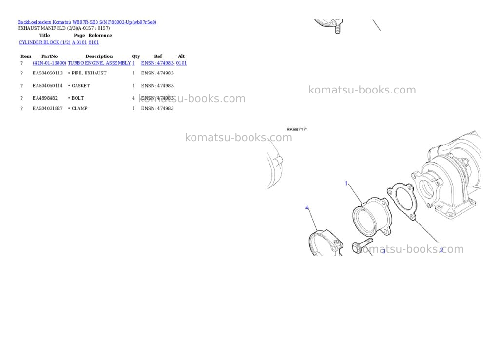 Komatsu WB97R-5E0 S/N F80003-Up Parts catalog cover Page 7