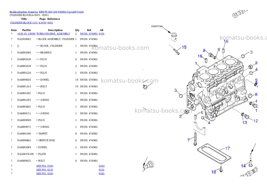 Komatsu WB97R-5E0 S/N F80003-Up Parts catalog cover Page 8