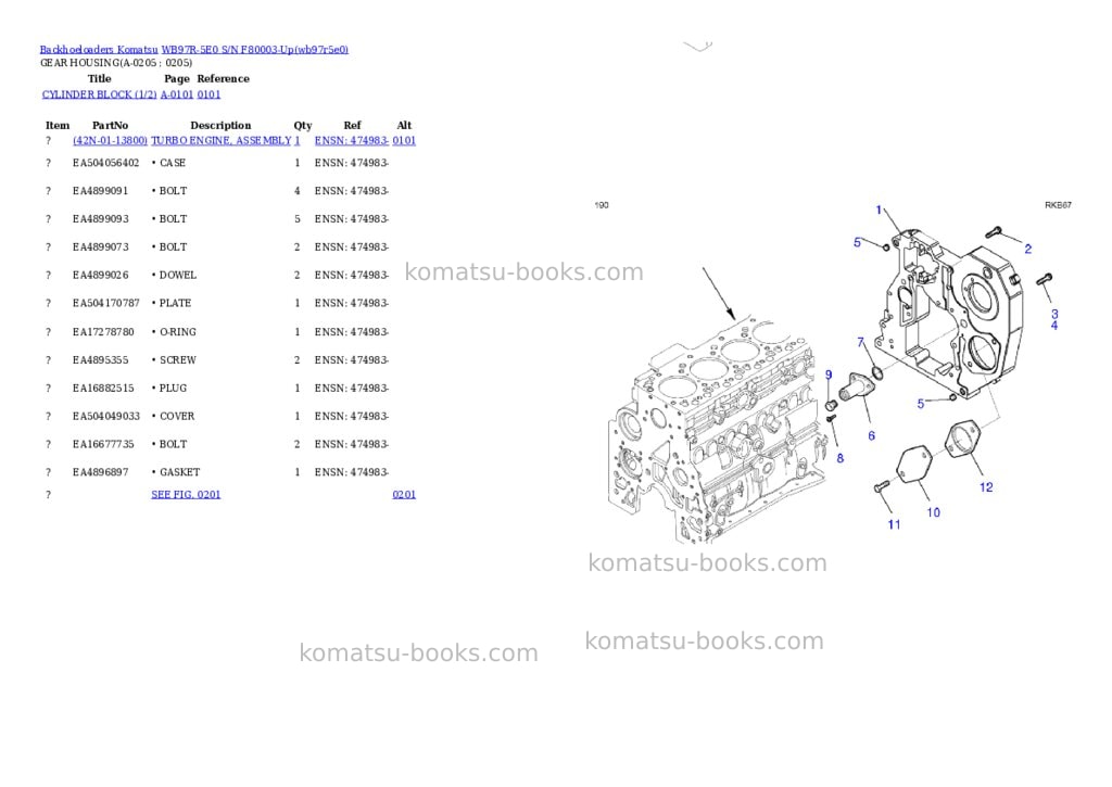 Komatsu WB97R-5E0 S/N F80003-Up Parts catalog cover Page 9