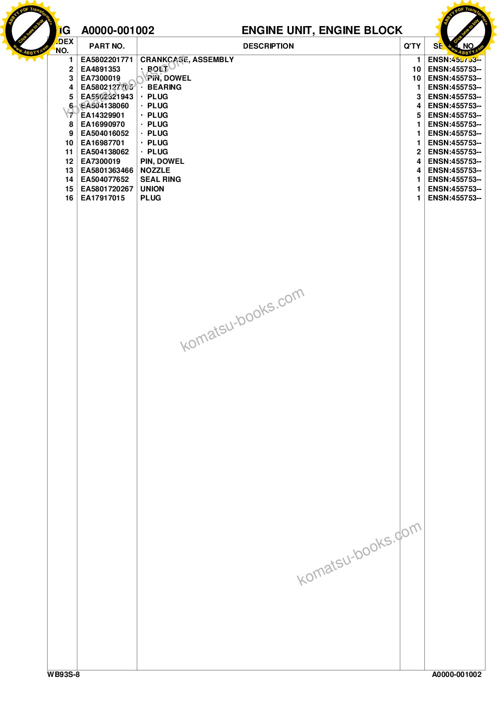 Komatsu WB97R-5E0 S/N F80211 - UP Catálogo de piezas cover Page 7