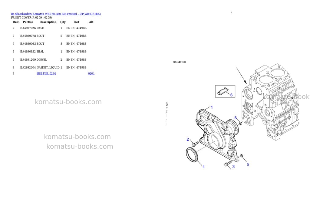 Komatsu WB97R-5E0 S/N F90001 - UP Parts catalog cover Page 10