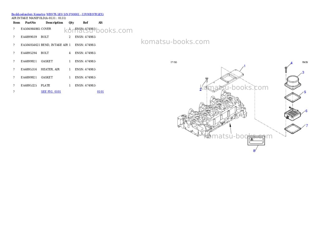 Komatsu WB97R-5E0 S/N F90001 - UP Parts catalog cover Page 4