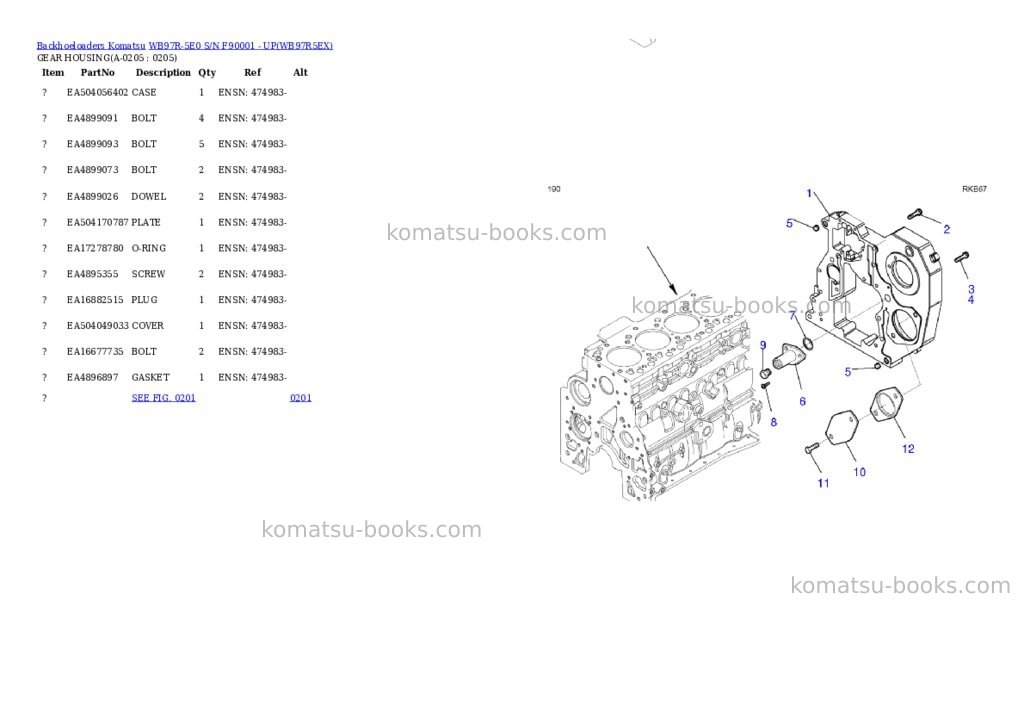 Komatsu WB97R-5E0 S/N F90001 - UP Parts catalog cover Page 9