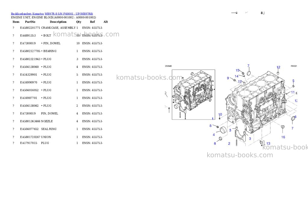 Komatsu WB97R-8 S/N F60001 - UP Parts catalog cover Komatsu WB97R-8 S/N F60001 - UP Parts catalog cover