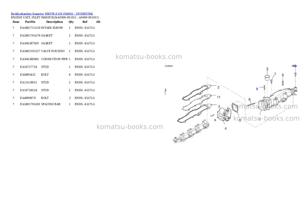 Komatsu WB97R-8 S/N F60001 - UP Parts catalog cover Page 10 Komatsu WB97R-8 S/N F60001 - UP Parts catalog cover Page 10