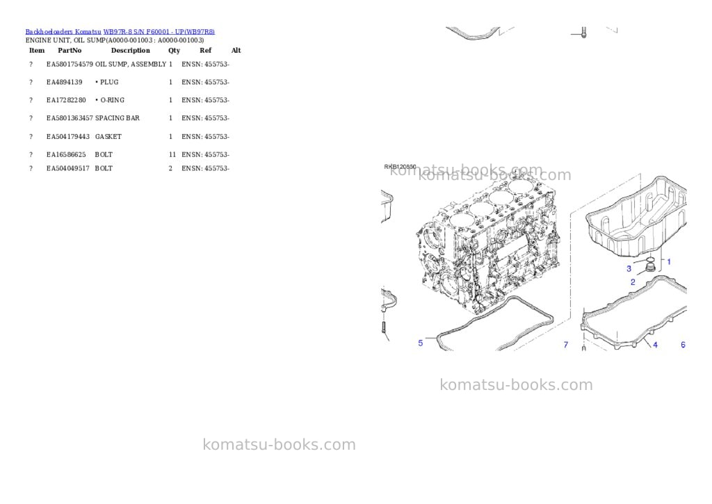 Komatsu WB97R-8 S/N F60001 - UP Parts catalog cover Page 2 Komatsu WB97R-8 S/N F60001 - UP Parts catalog cover Page 2