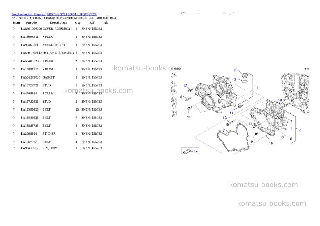 Komatsu WB97R-8 S/N F60001 - UP Parts catalog cover Page 3 Komatsu WB97R-8 S/N F60001 - UP Parts catalog cover Page 3