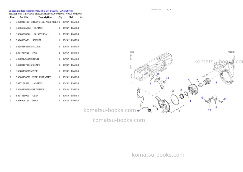 Komatsu WB97R-8 S/N F60001 - UP Parts catalog cover Page 5 Komatsu WB97R-8 S/N F60001 - UP Parts catalog cover Page 5