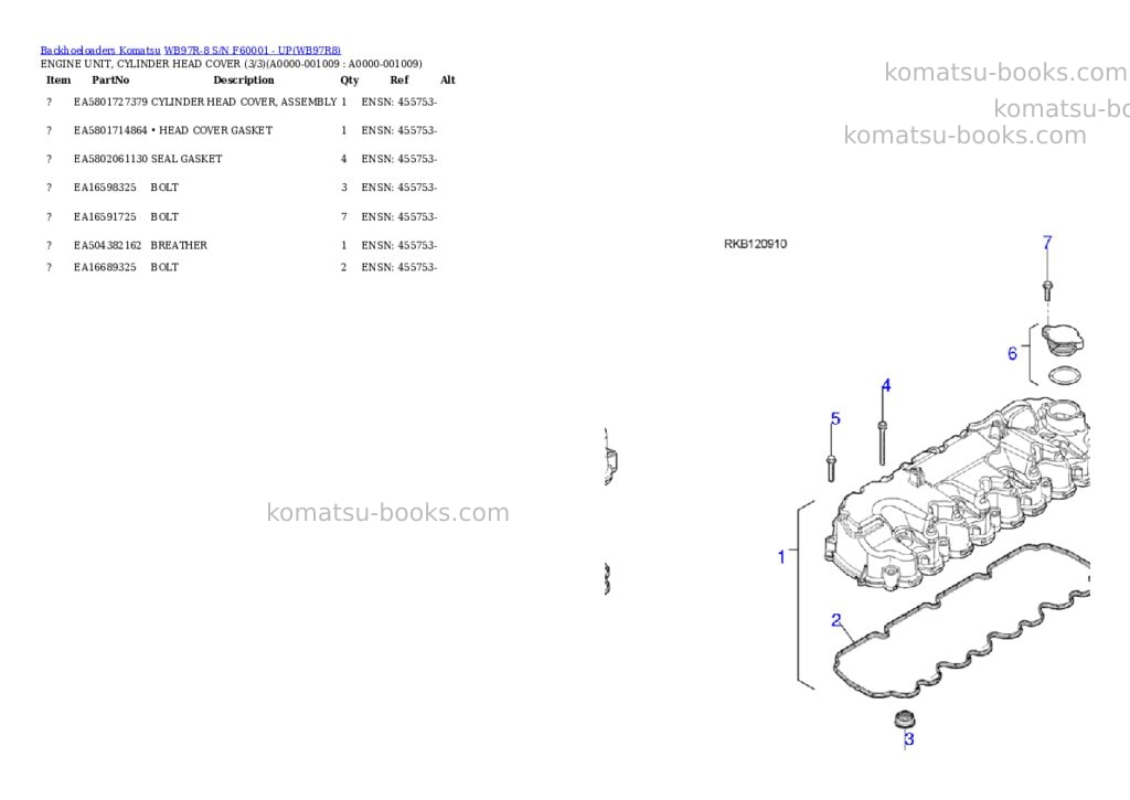 Komatsu WB97R-8 S/N F60001 - UP Parts catalog cover Page 8 Komatsu WB97R-8 S/N F60001 - UP Parts catalog cover Page 8
