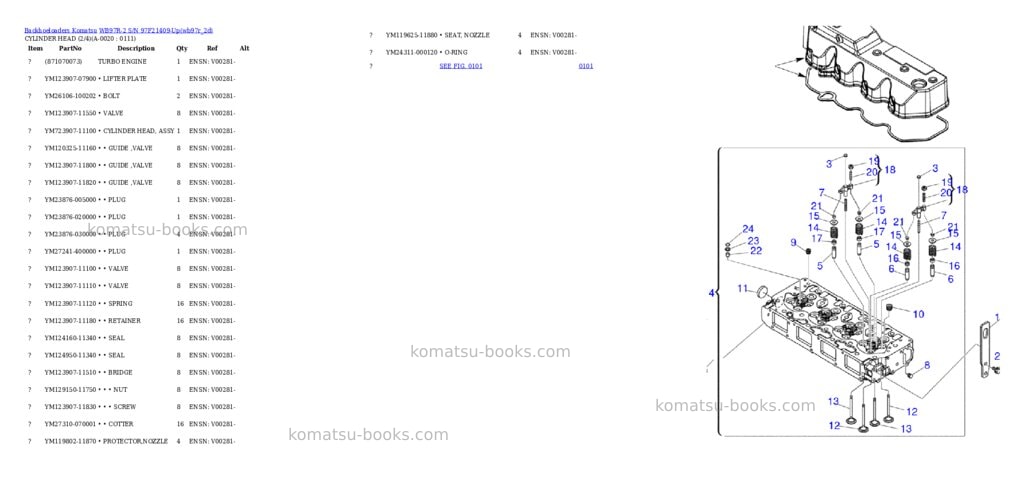 Komatsu wb97r-2 s/n 97f21409-up Parts catalog cover