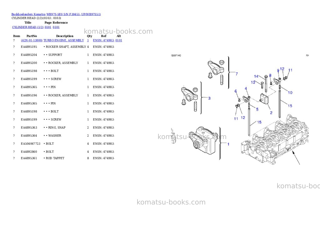 Komatsu WB97S-5E0 S/N F30451- UP Parts catalog cover