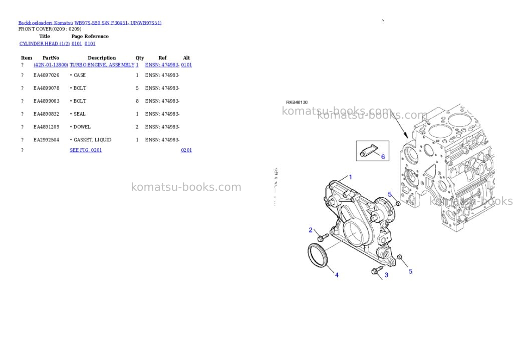 Komatsu WB97S-5E0 S/N F30451- UP Parts catalog cover Page 10