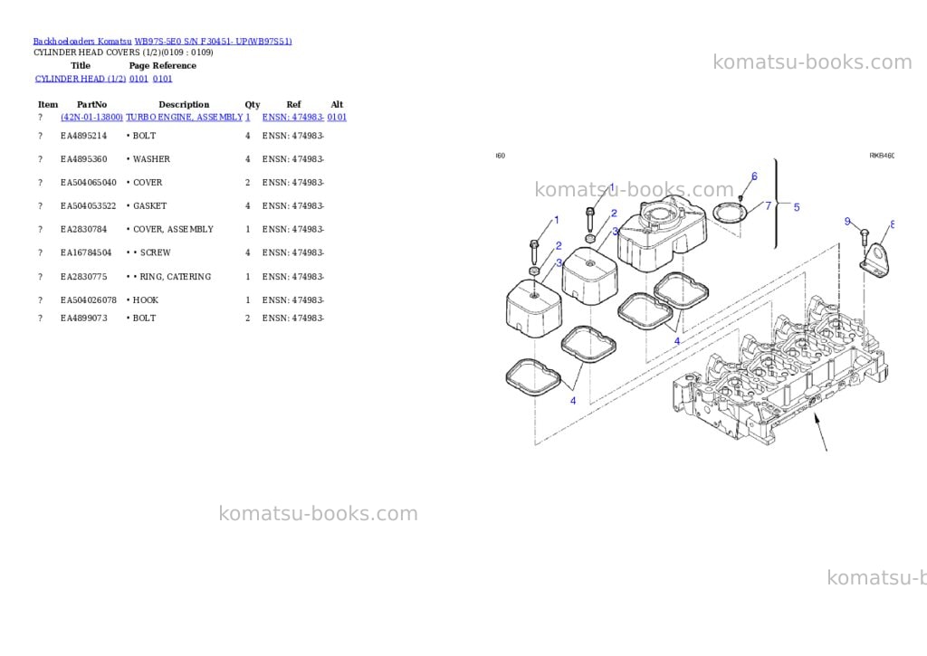 Komatsu WB97S-5E0 S/N F30451- UP Parts catalog cover Page 2