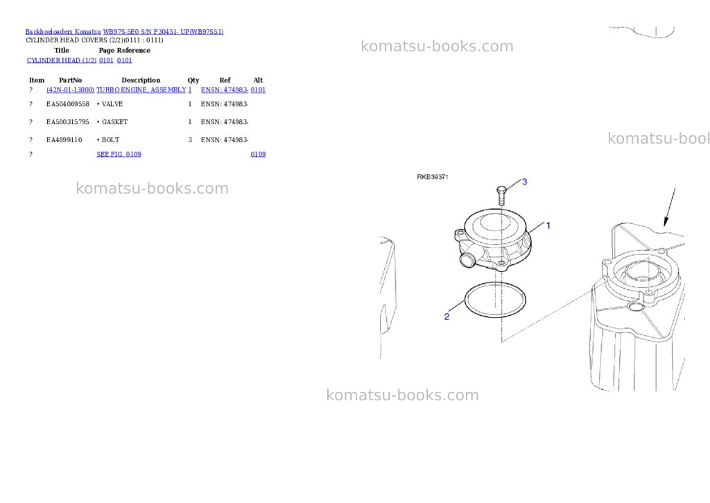 Komatsu WB97S-5E0 S/N F30451- UP Parts catalog cover Page 3