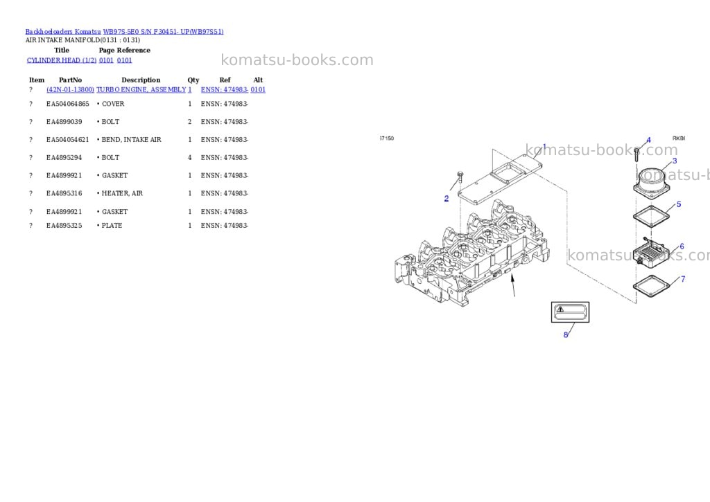 Komatsu WB97S-5E0 S/N F30451- UP Parts catalog cover Page 4