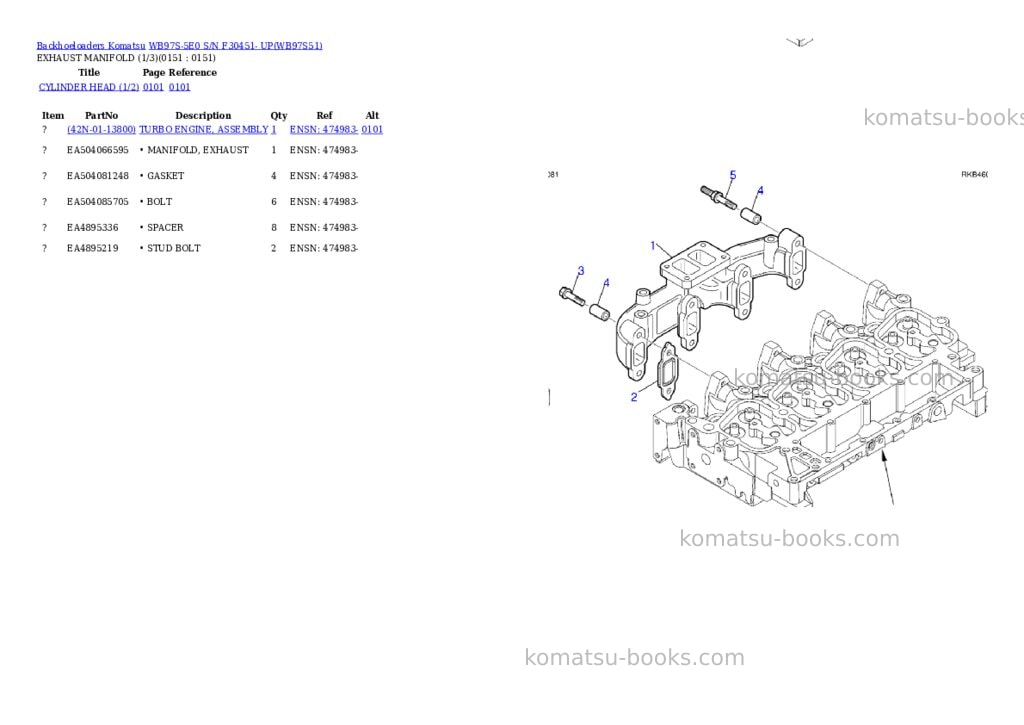 Komatsu WB97S-5E0 S/N F30451- UP Parts catalog cover Page 5
