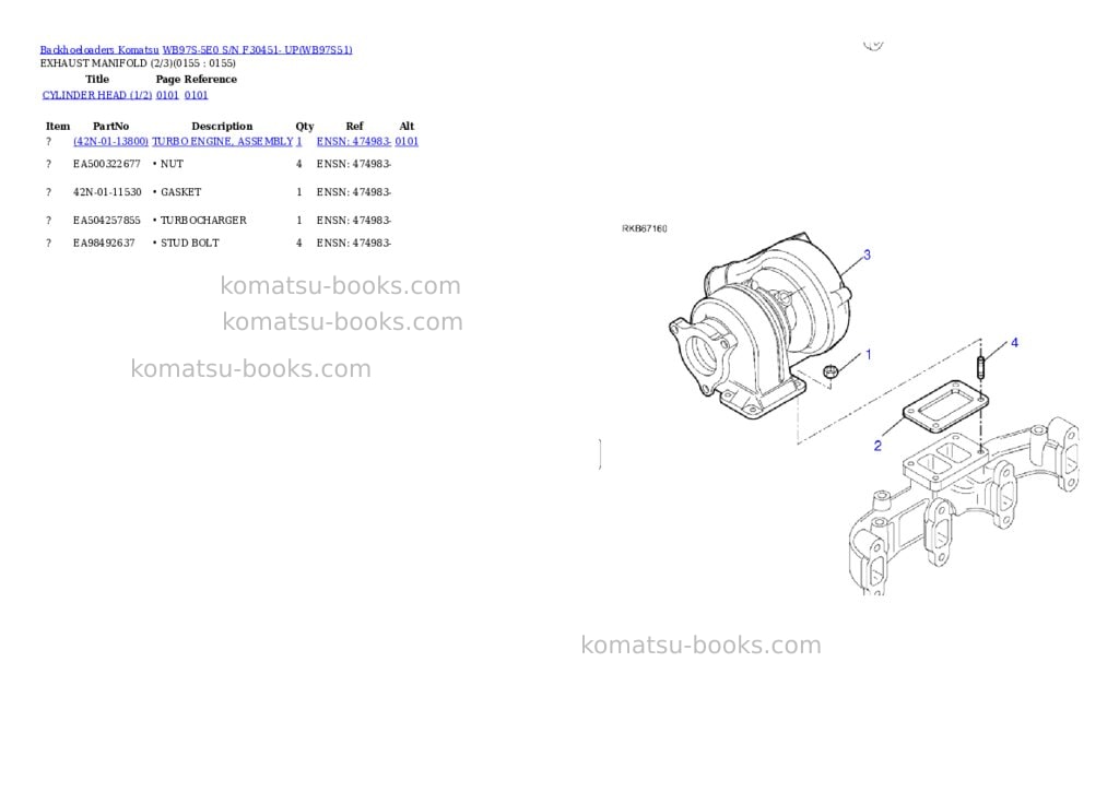Komatsu WB97S-5E0 S/N F30451- UP Parts catalog cover Page 6