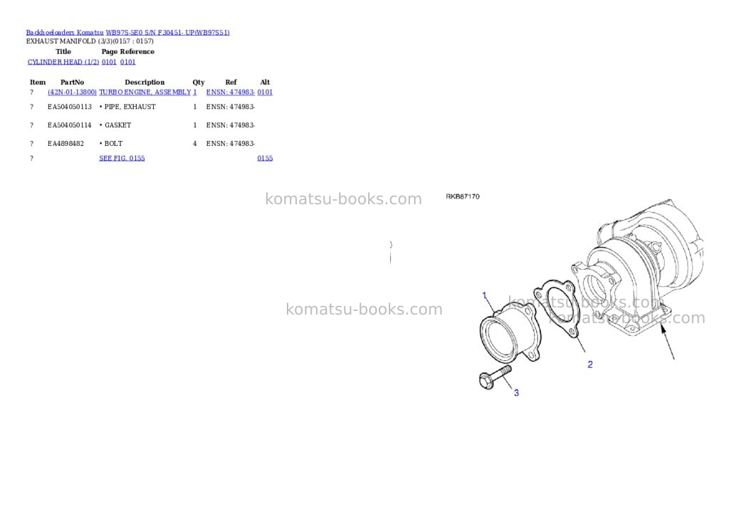 Komatsu WB97S-5E0 S/N F30451- UP Parts catalog cover Page 7