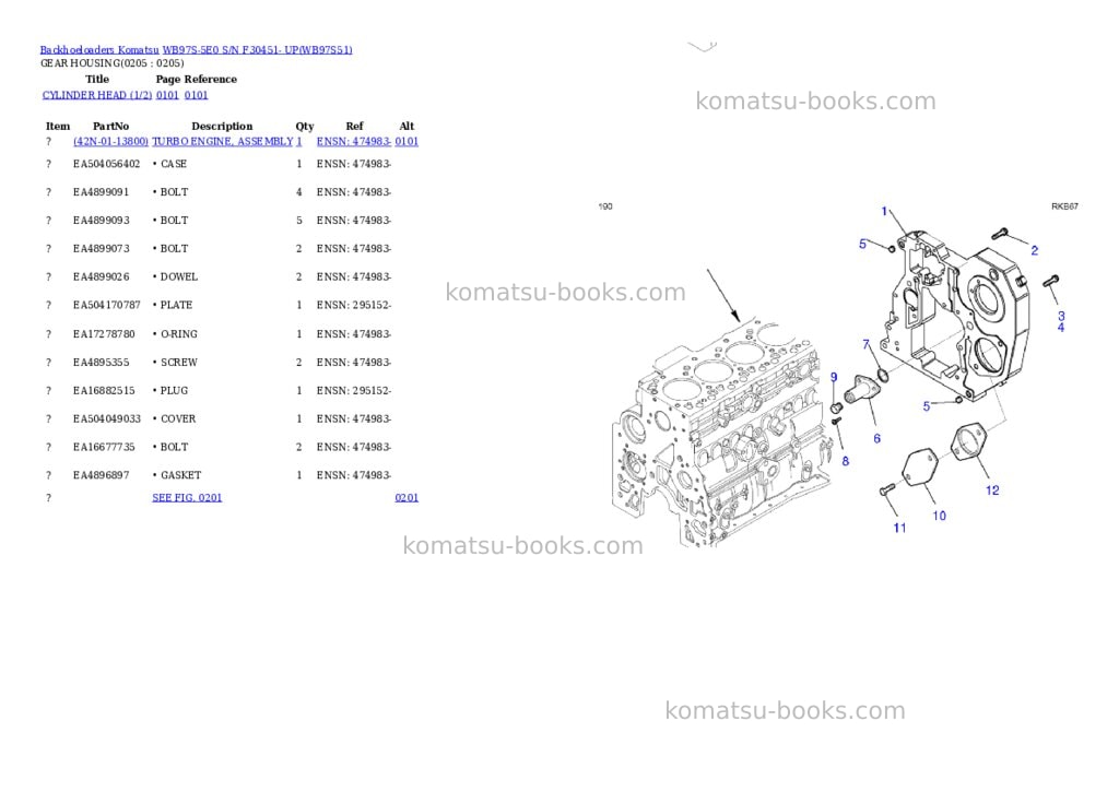 Komatsu WB97S-5E0 S/N F30451- UP Parts catalog cover Page 9