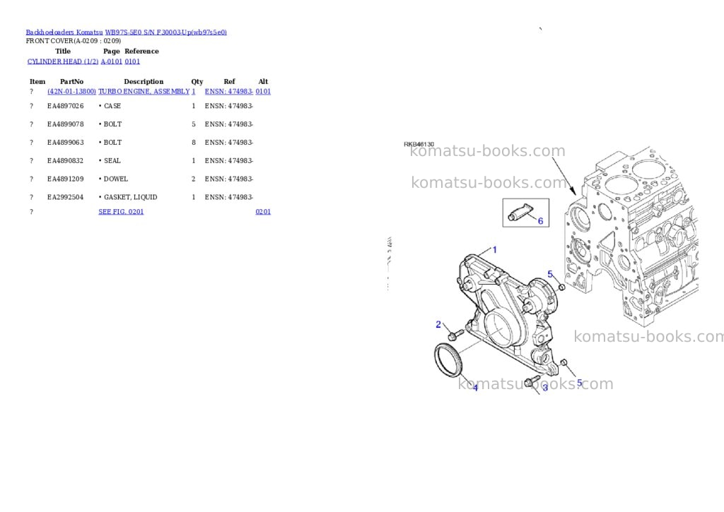 Komatsu wb97s-5e0 s/n f30003-up Parts catalog cover Page 10 Komatsu wb97s-5e0 s/n f30003-up Parts catalog cover Page 10